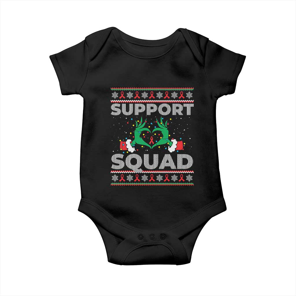 Support Squad HIV Awareness Gift Baby Onesie Green Hand Red Ribbon Ugly Sweater Christmas Gift - Wonder Print Shop