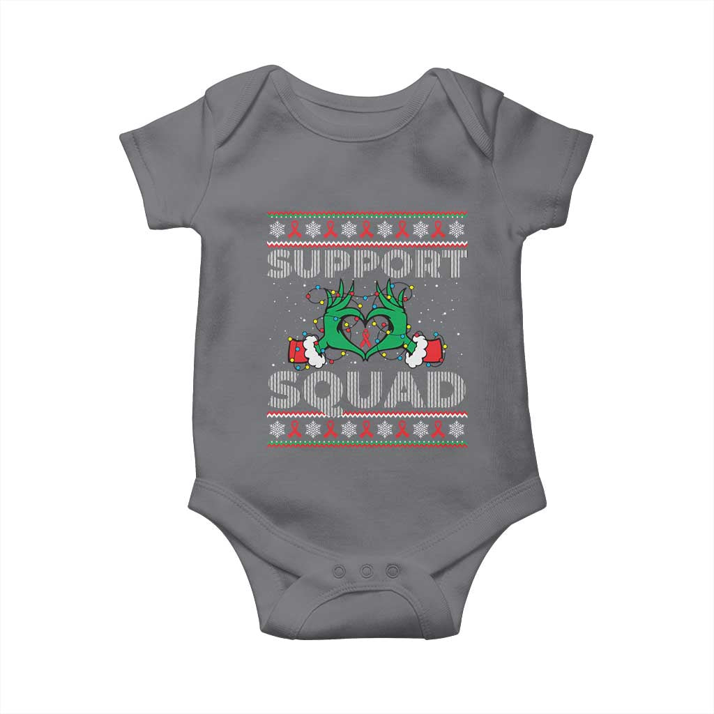 Support Squad HIV Awareness Gift Baby Onesie Green Hand Red Ribbon Ugly Sweater Christmas Gift - Wonder Print Shop