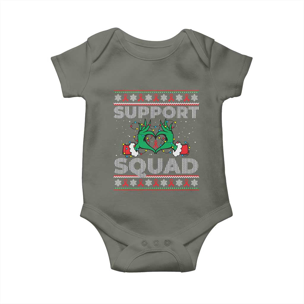 Support Squad HIV Awareness Gift Baby Onesie Green Hand Red Ribbon Ugly Sweater Christmas Gift - Wonder Print Shop