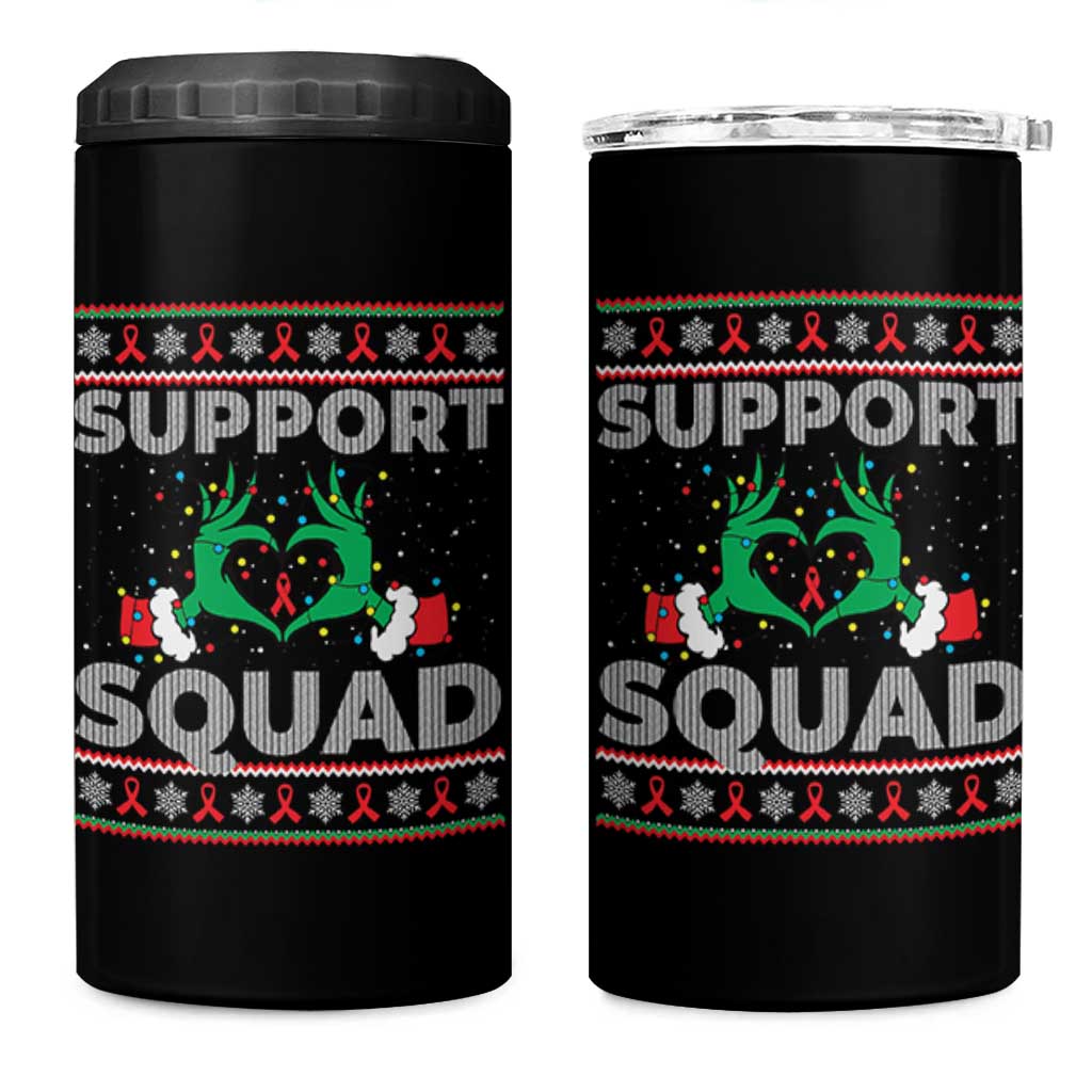 Support Squad HIV Awareness Gift 4 in 1 Can Cooler Tumbler Green Hand Red Ribbon Ugly Sweater Christmas Gift - Wonder Print Shop