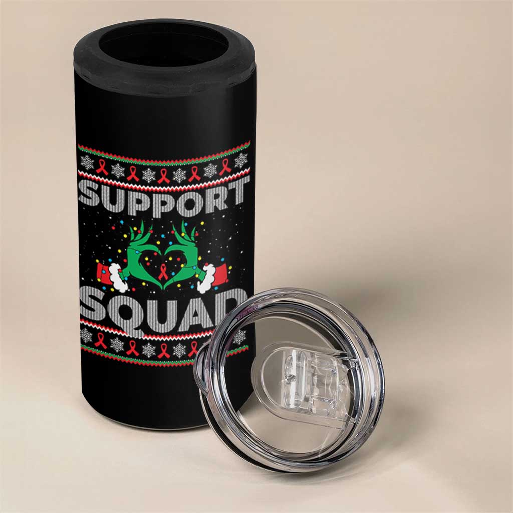 Support Squad HIV Awareness Gift 4 in 1 Can Cooler Tumbler Green Hand Red Ribbon Ugly Sweater Christmas Gift - Wonder Print Shop