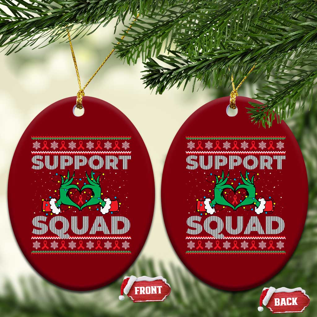 Support Squad HIV Awareness Gift Ceramic Ornament Green Hand Red Ribbon Ugly Sweater Xmas Gift - Wonder Print Shop