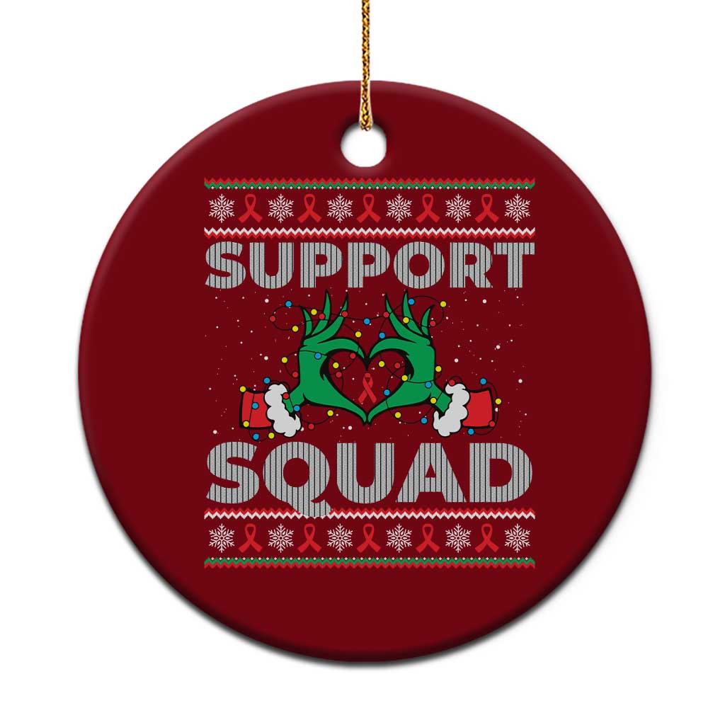 Support Squad HIV Awareness Gift Ceramic Ornament Green Hand Red Ribbon Ugly Sweater Xmas Gift - Wonder Print Shop