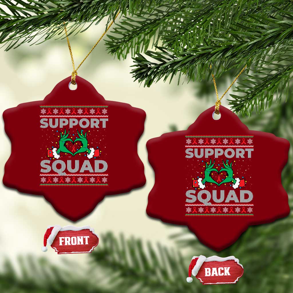 Support Squad HIV Awareness Gift Ceramic Ornament Green Hand Red Ribbon Ugly Sweater Xmas Gift - Wonder Print Shop