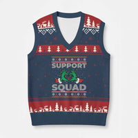 Support Squad HIV Awareness Gift V-Neck Knit Sweater Vest Green Hand Red Ribbon Ugly Sweater Xmas Gift - Wonder Print Shop