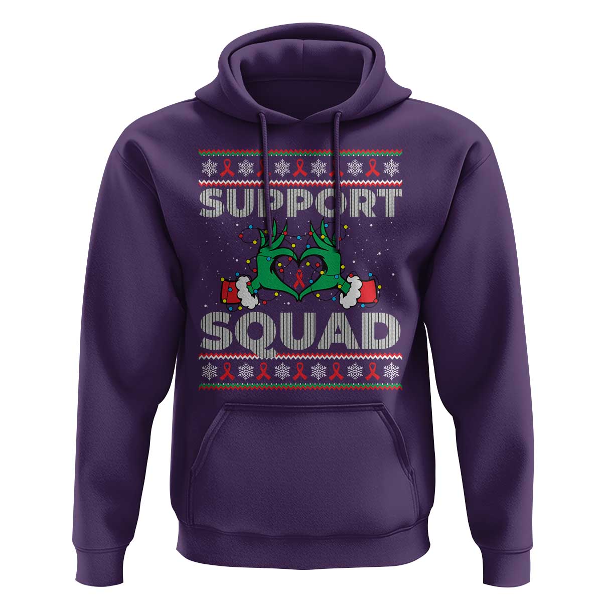 Support Squad HIV Awareness Gift Hoodie Green Hand Red Ribbon Ugly Sweater Christmas Gift - Wonder Print Shop