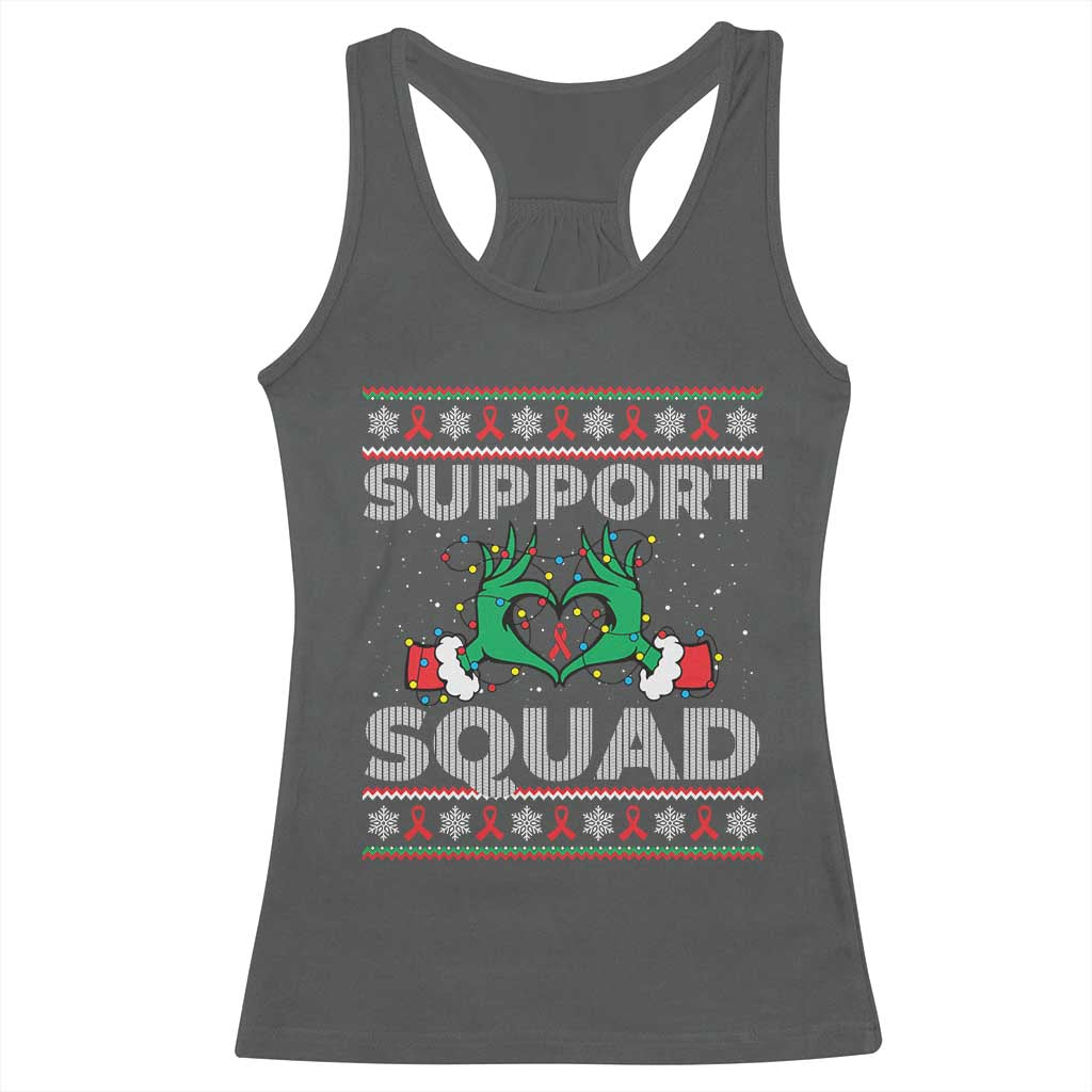Support Squad HIV Awareness Gift Racerback Tank Top Green Hand Red Ribbon Ugly Sweater Christmas Gift - Wonder Print Shop