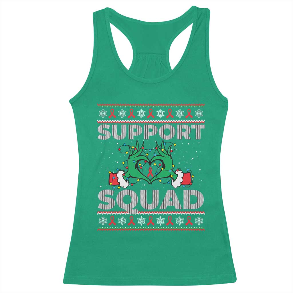 Support Squad HIV Awareness Gift Racerback Tank Top Green Hand Red Ribbon Ugly Sweater Christmas Gift - Wonder Print Shop