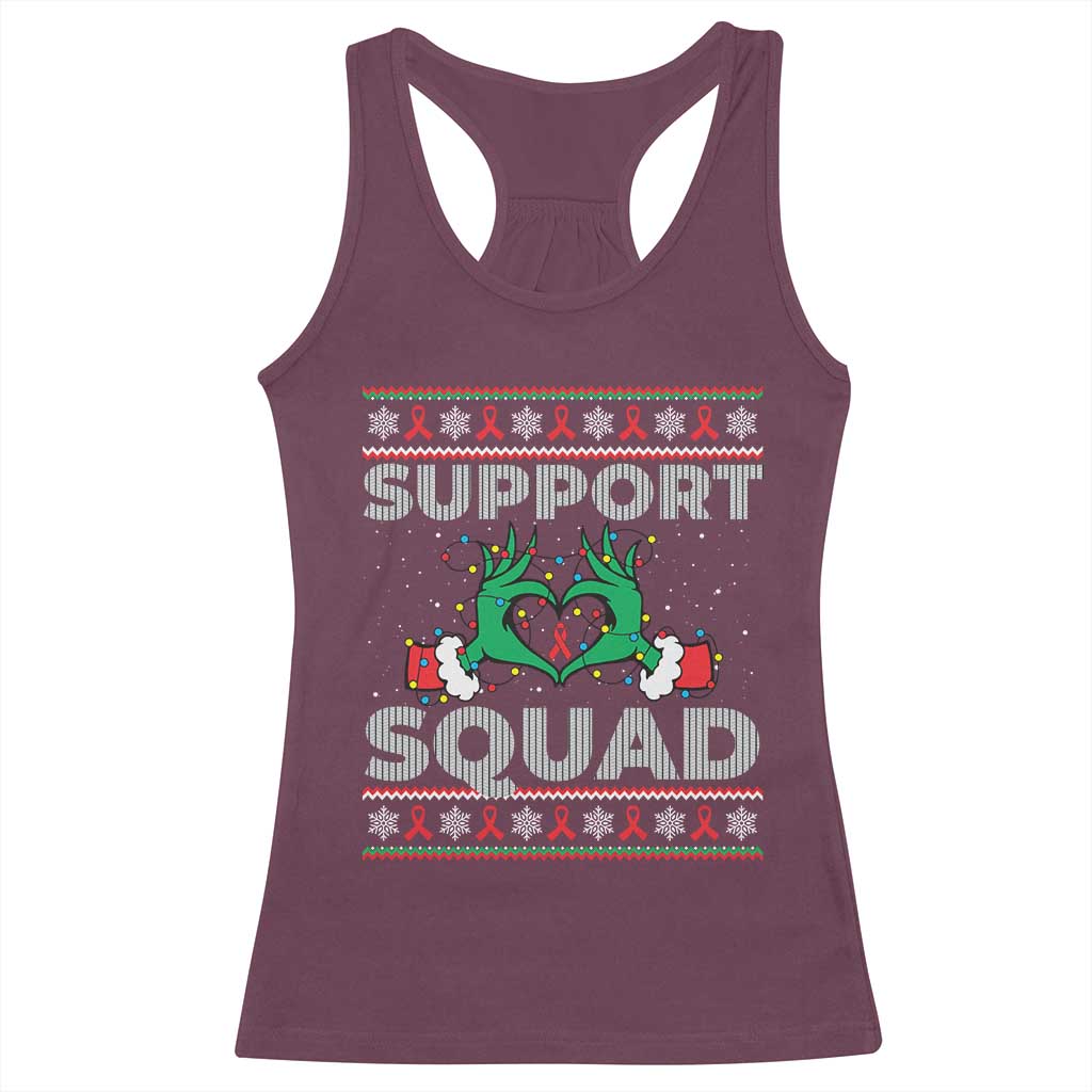 Support Squad HIV Awareness Gift Racerback Tank Top Green Hand Red Ribbon Ugly Sweater Christmas Gift - Wonder Print Shop