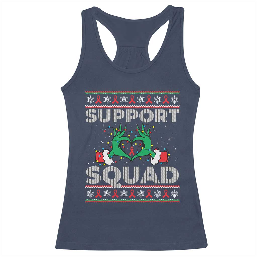 Support Squad HIV Awareness Gift Racerback Tank Top Green Hand Red Ribbon Ugly Sweater Christmas Gift - Wonder Print Shop