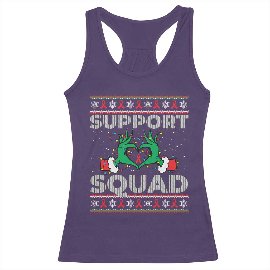 Support Squad HIV Awareness Gift Racerback Tank Top Green Hand Red Ribbon Ugly Sweater Christmas Gift - Wonder Print Shop