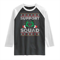 Support Squad HIV Awareness Gift Raglan Shirt Green Hand Red Ribbon Ugly Sweater Christmas Gift - Wonder Print Shop