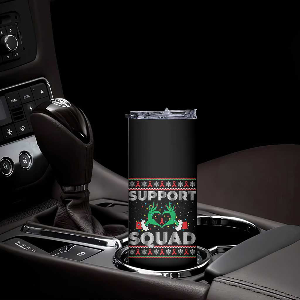 Support Squad HIV Awareness Gift Skinny Tumbler Green Hand Red Ribbon Ugly Sweater Christmas Gift - Wonder Print Shop