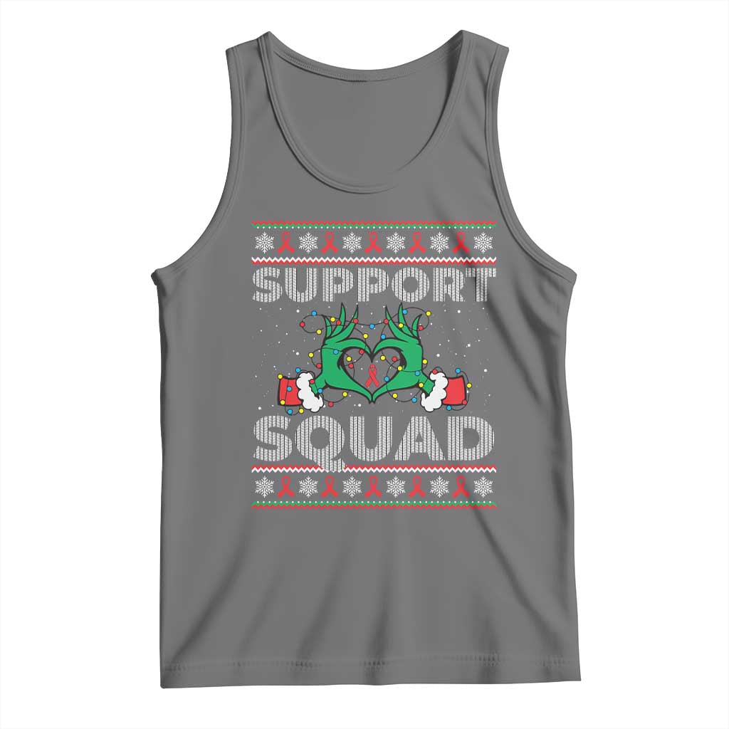 Support Squad HIV Awareness Gift Tank Top Green Hand Red Ribbon Ugly Sweater Christmas Gift - Wonder Print Shop