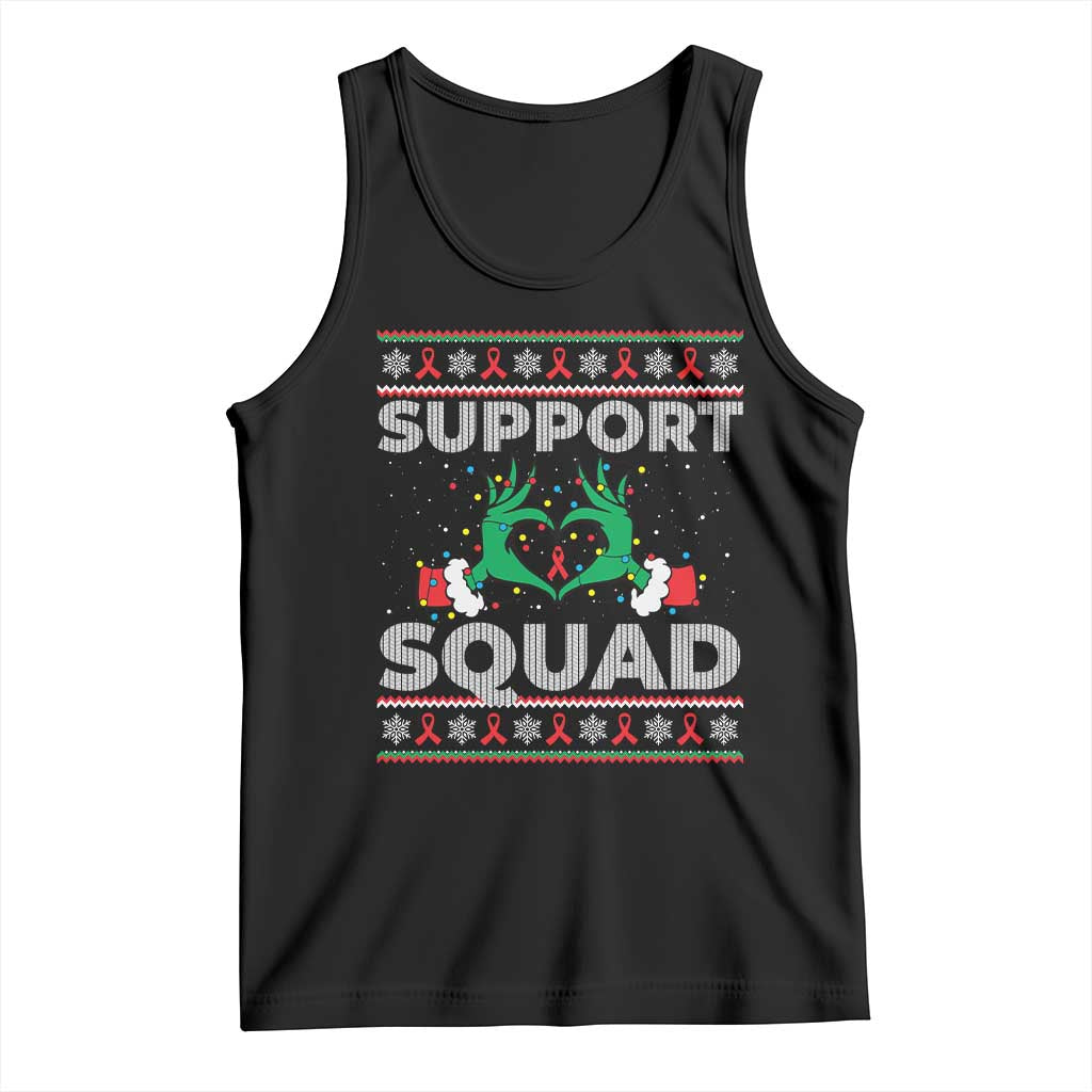 Support Squad HIV Awareness Gift Tank Top Green Hand Red Ribbon Ugly Sweater Christmas Gift - Wonder Print Shop