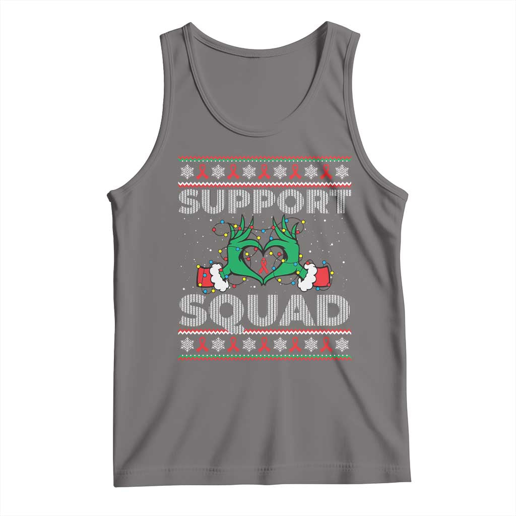 Support Squad HIV Awareness Gift Tank Top Green Hand Red Ribbon Ugly Sweater Christmas Gift - Wonder Print Shop