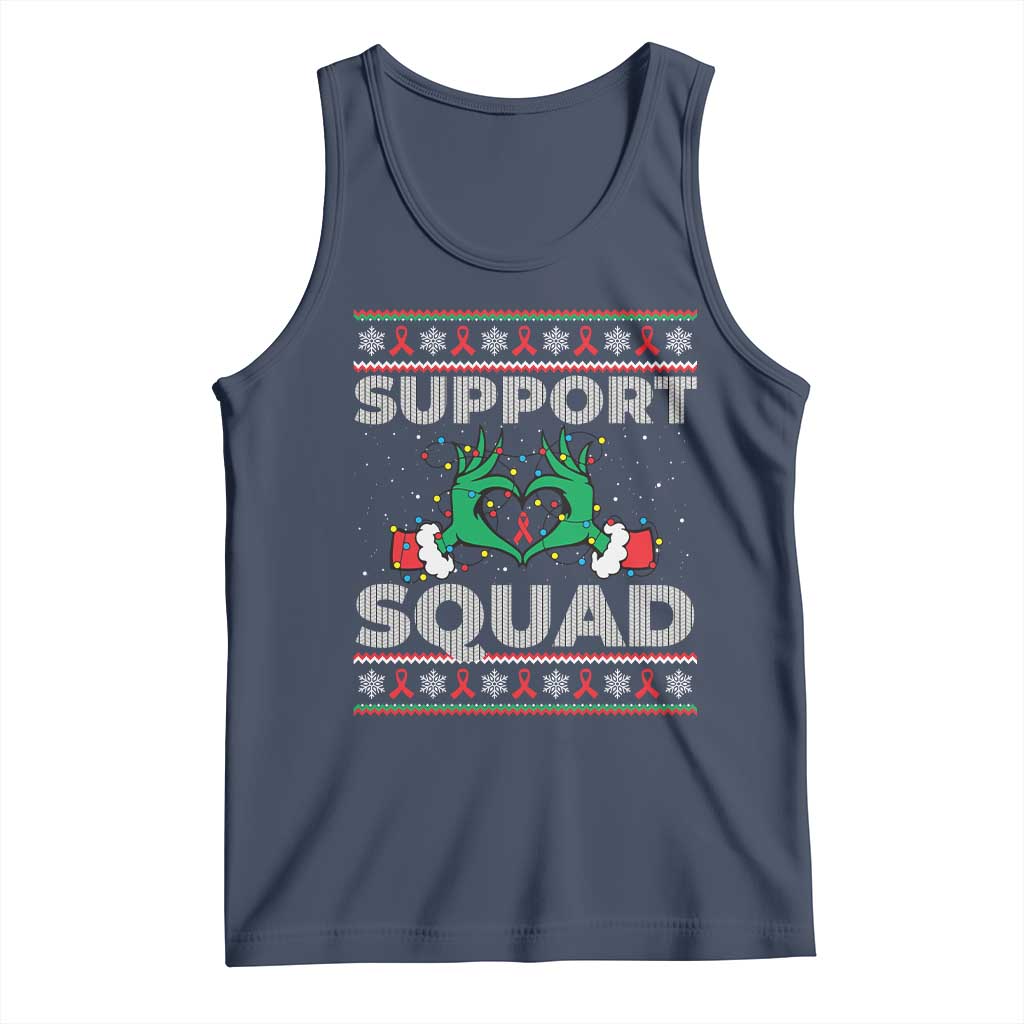 Support Squad HIV Awareness Gift Tank Top Green Hand Red Ribbon Ugly Sweater Christmas Gift - Wonder Print Shop
