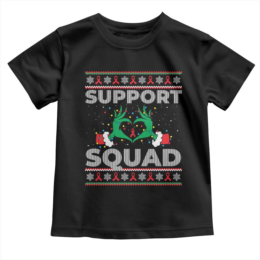 Support Squad HIV Awareness Gift Toddler T Shirt Green Hand Red Ribbon Ugly Sweater Christmas Gift - Wonder Print Shop