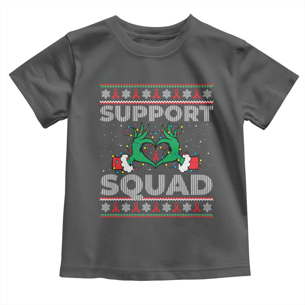 Support Squad HIV Awareness Gift Toddler T Shirt Green Hand Red Ribbon Ugly Sweater Christmas Gift - Wonder Print Shop