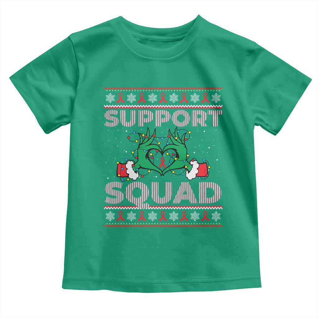 Support Squad HIV Awareness Gift Toddler T Shirt Green Hand Red Ribbon Ugly Sweater Christmas Gift - Wonder Print Shop