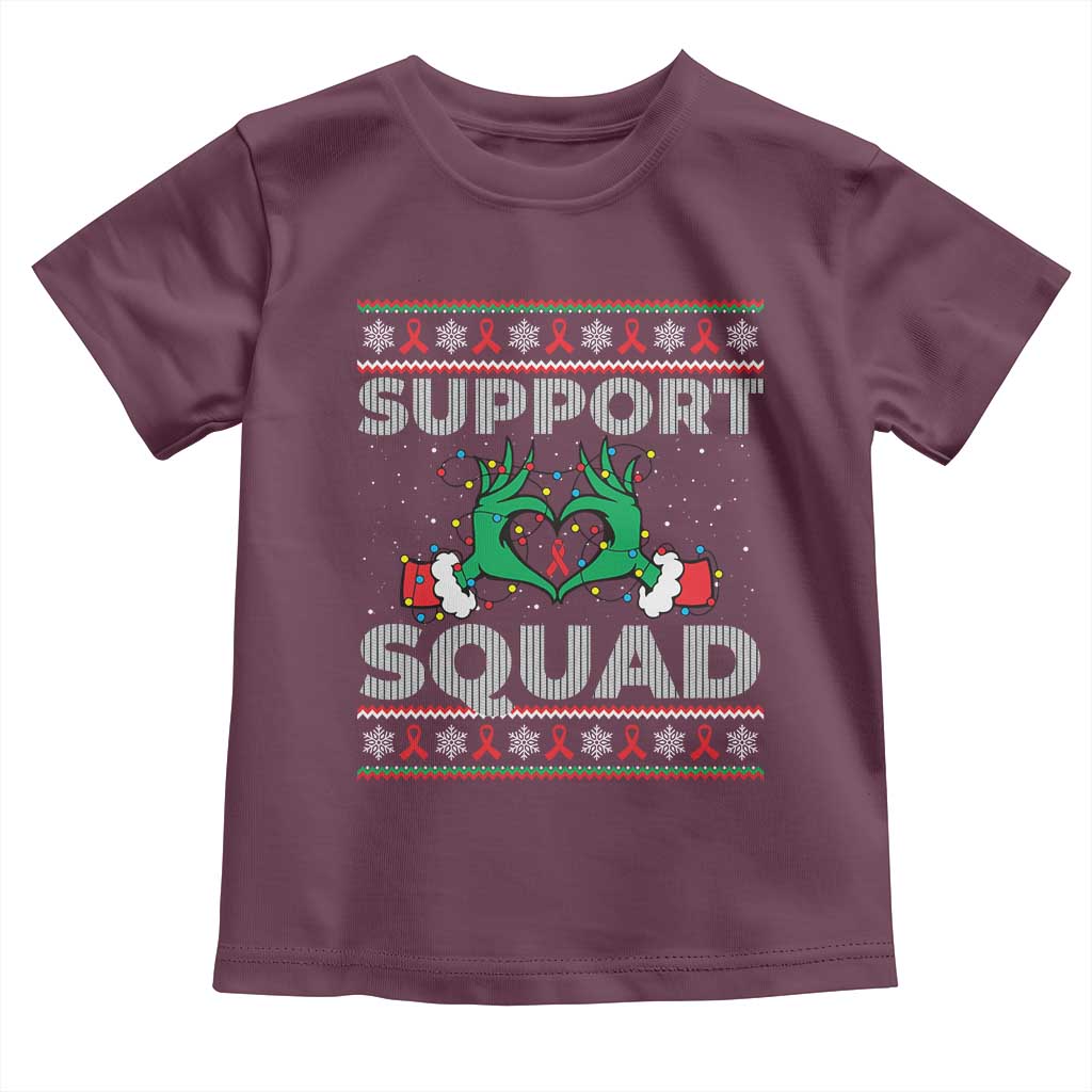 Support Squad HIV Awareness Gift Toddler T Shirt Green Hand Red Ribbon Ugly Sweater Christmas Gift - Wonder Print Shop