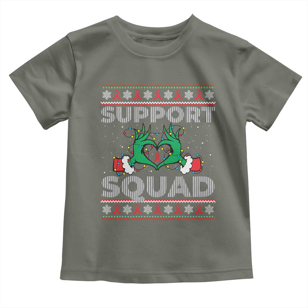 Support Squad HIV Awareness Gift Toddler T Shirt Green Hand Red Ribbon Ugly Sweater Christmas Gift - Wonder Print Shop