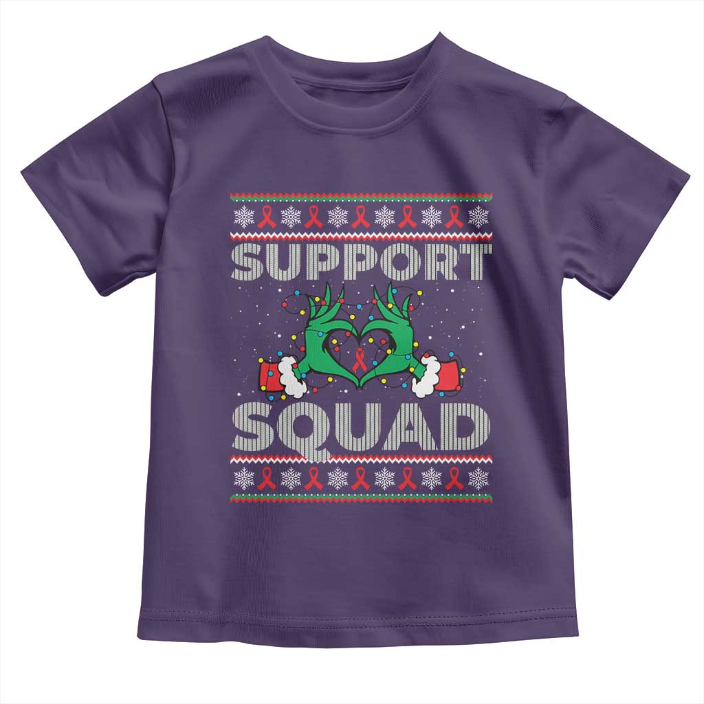 Support Squad HIV Awareness Gift Toddler T Shirt Green Hand Red Ribbon Ugly Sweater Christmas Gift - Wonder Print Shop