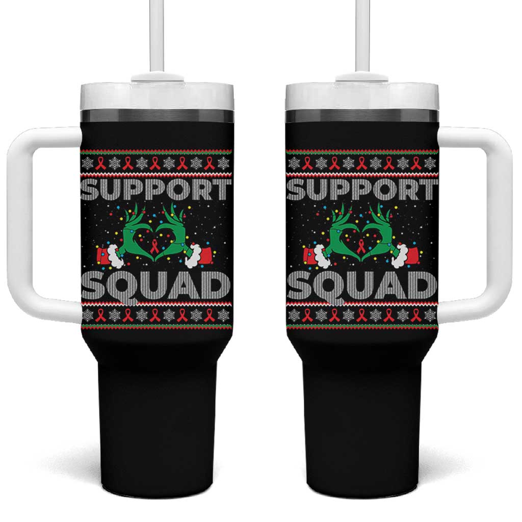 Support Squad HIV Awareness Gift Tumbler With Handle Green Hand Red Ribbon Ugly Sweater Christmas Gift - Wonder Print Shop
