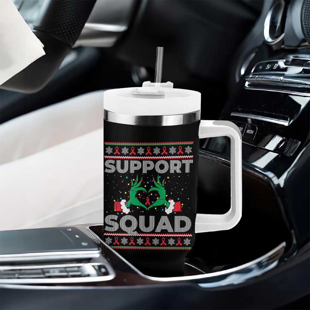 Support Squad HIV Awareness Gift Tumbler With Handle Green Hand Red Ribbon Ugly Sweater Christmas Gift - Wonder Print Shop