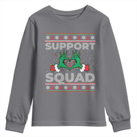 Support Squad HIV Awareness Gift Youth Sweatshirt Green Hand Red Ribbon Ugly Sweater Christmas Gift - Wonder Print Shop