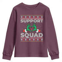 Support Squad HIV Awareness Gift Youth Sweatshirt Green Hand Red Ribbon Ugly Sweater Christmas Gift - Wonder Print Shop