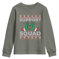 Support Squad HIV Awareness Gift Youth Sweatshirt Green Hand Red Ribbon Ugly Sweater Christmas Gift - Wonder Print Shop
