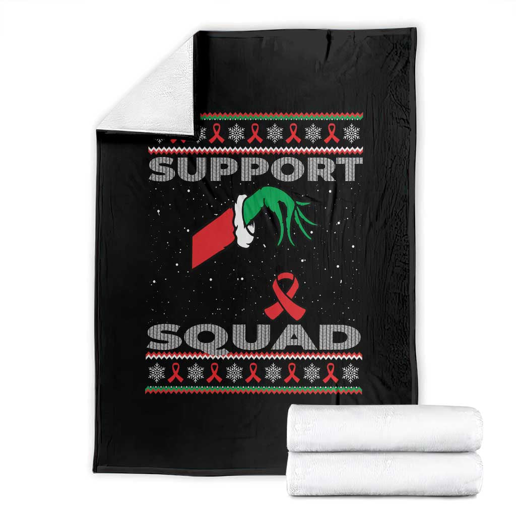 Funny Green Hand Red Ribbon HIV Awareness Throw Blanket Support Squad Ugly Sweater Gift - Wonder Print Shop