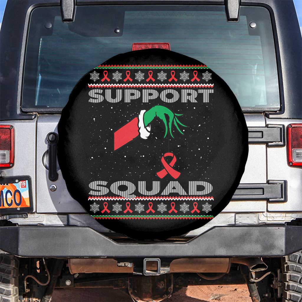 Funny Green Hand Red Ribbon HIV Awareness Spare Tire Cover Support Squad Ugly Sweater Gift - Wonder Print Shop