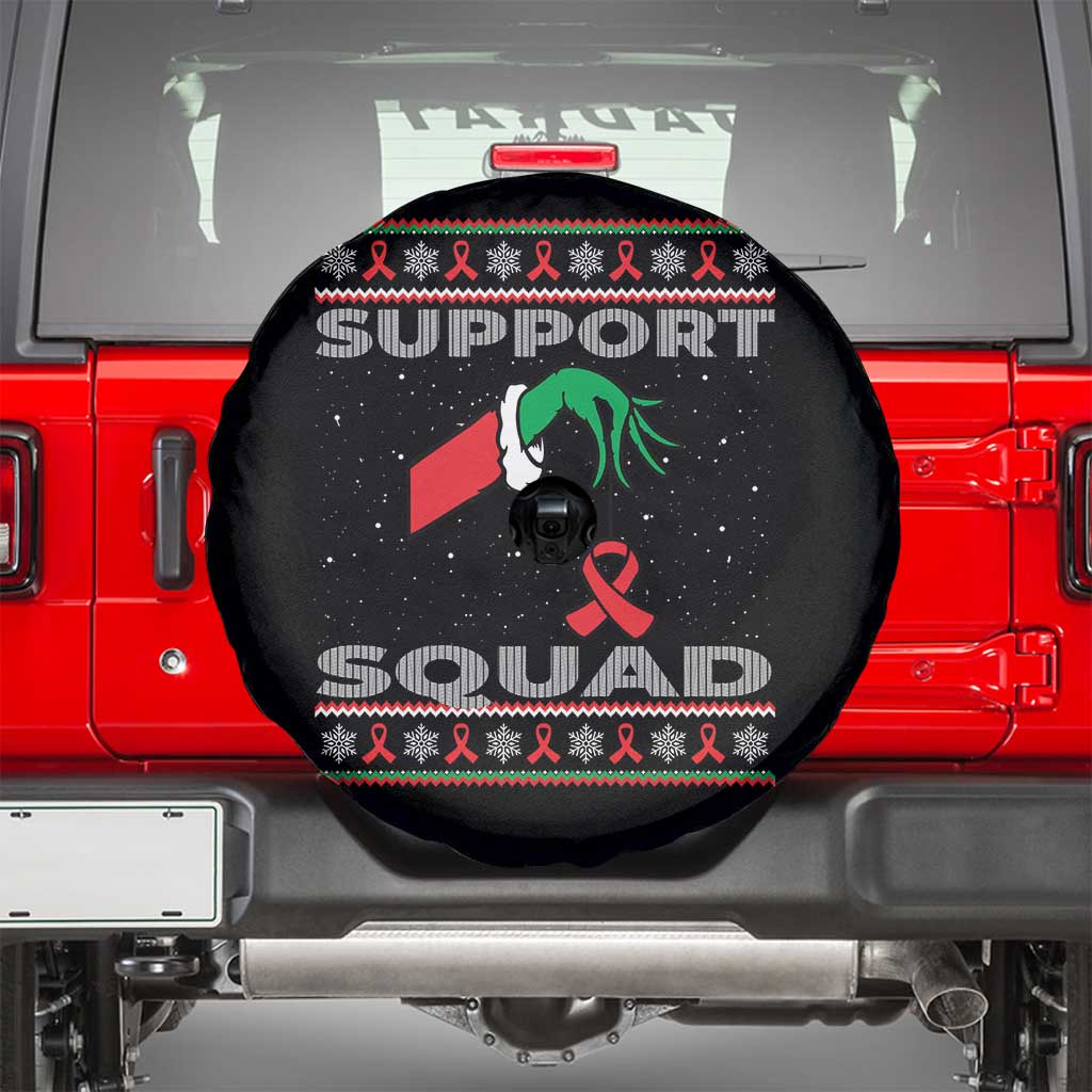 Funny Green Hand Red Ribbon HIV Awareness Spare Tire Cover Support Squad Ugly Sweater Gift - Wonder Print Shop