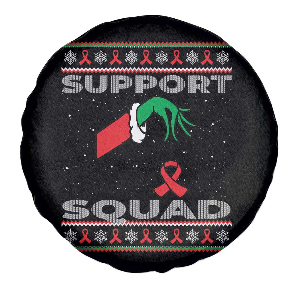 Funny Green Hand Red Ribbon HIV Awareness Spare Tire Cover Support Squad Ugly Sweater Gift - Wonder Print Shop