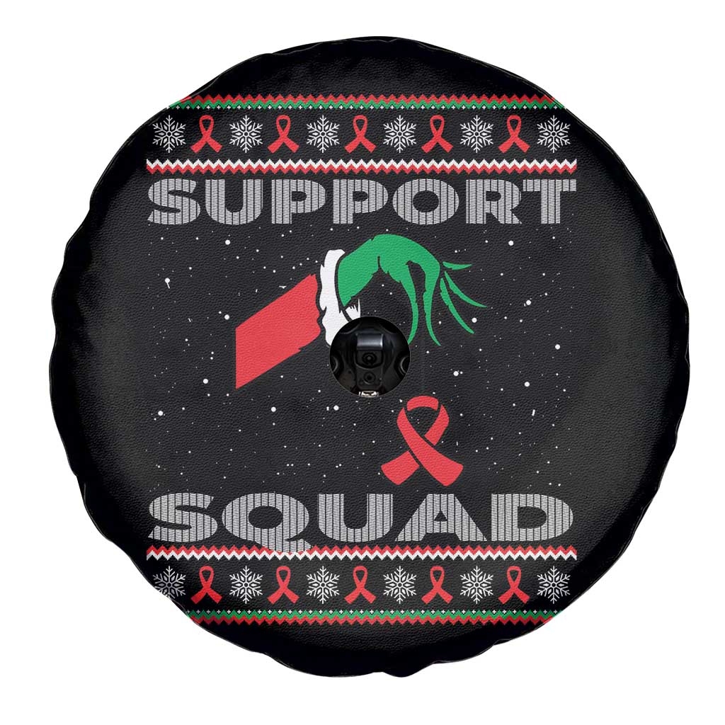 Funny Green Hand Red Ribbon HIV Awareness Spare Tire Cover Support Squad Ugly Sweater Gift - Wonder Print Shop
