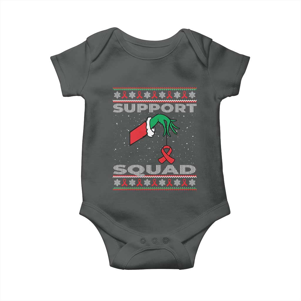 Funny Green Hand Red Ribbon HIV Awareness Baby Onesie Support Squad Ugly Sweater Gift - Wonder Print Shop