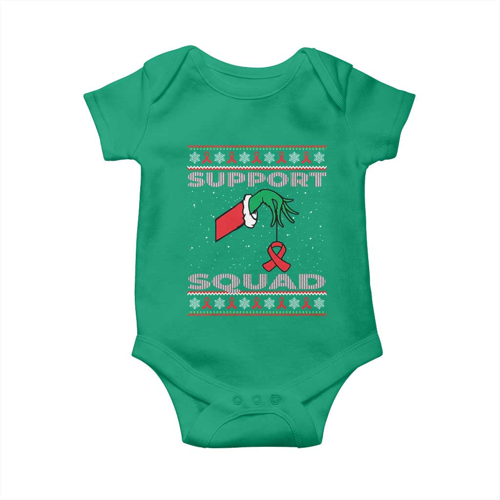 Funny Green Hand Red Ribbon HIV Awareness Baby Onesie Support Squad Ugly Sweater Gift - Wonder Print Shop