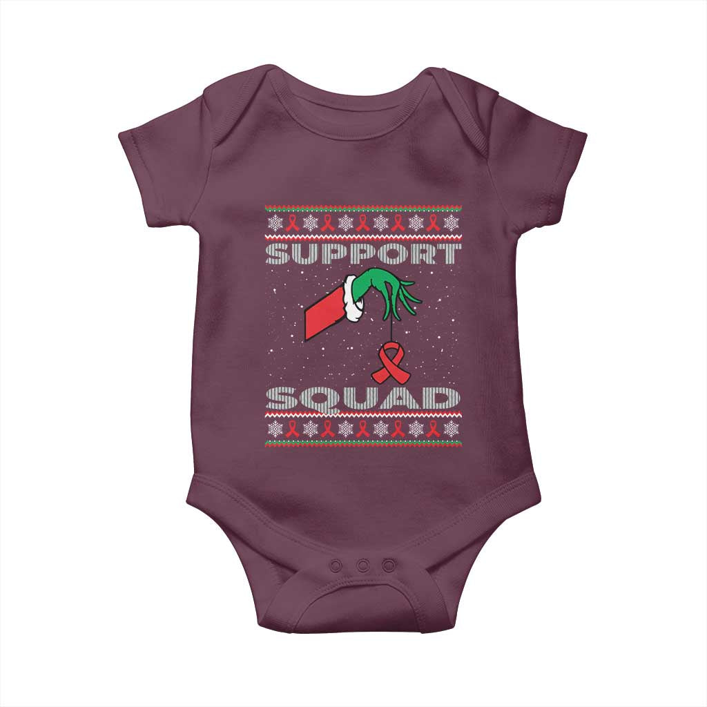 Funny Green Hand Red Ribbon HIV Awareness Baby Onesie Support Squad Ugly Sweater Gift - Wonder Print Shop