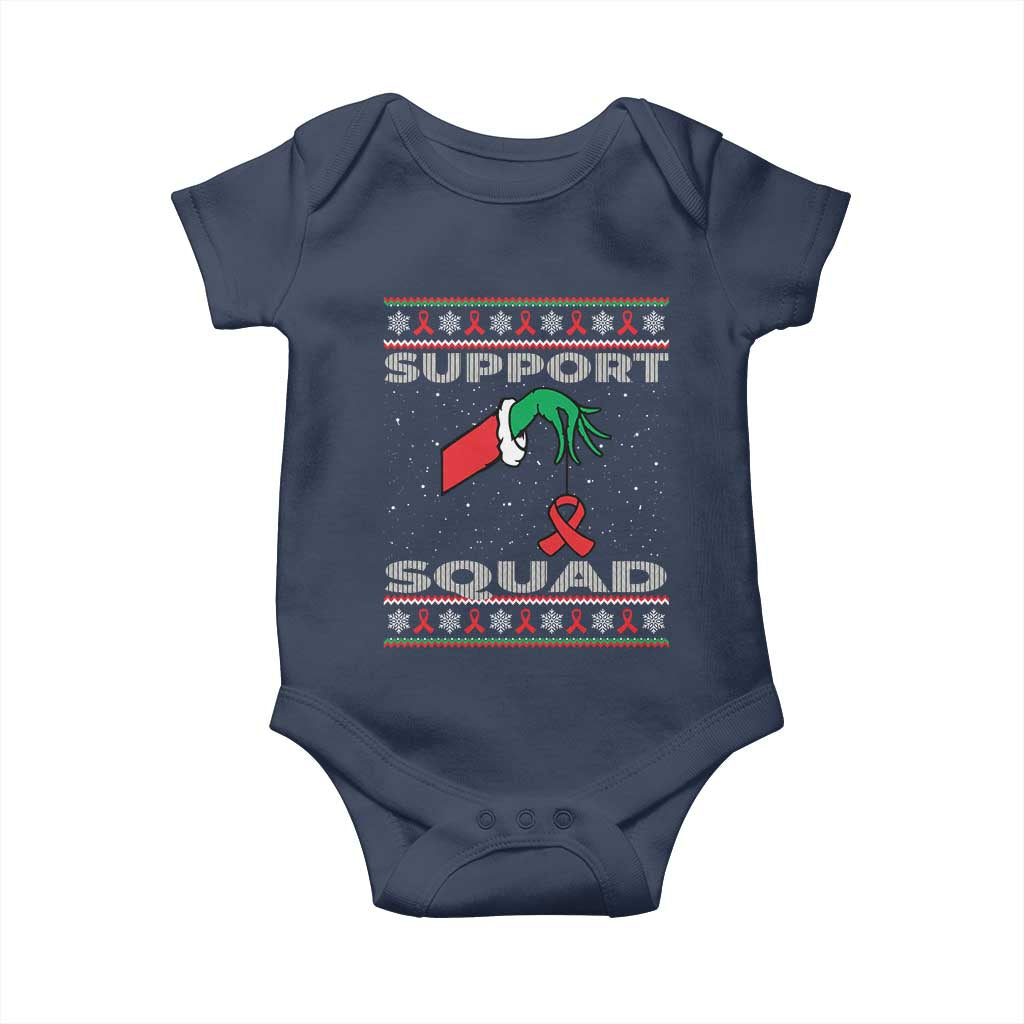Funny Green Hand Red Ribbon HIV Awareness Baby Onesie Support Squad Ugly Sweater Gift - Wonder Print Shop