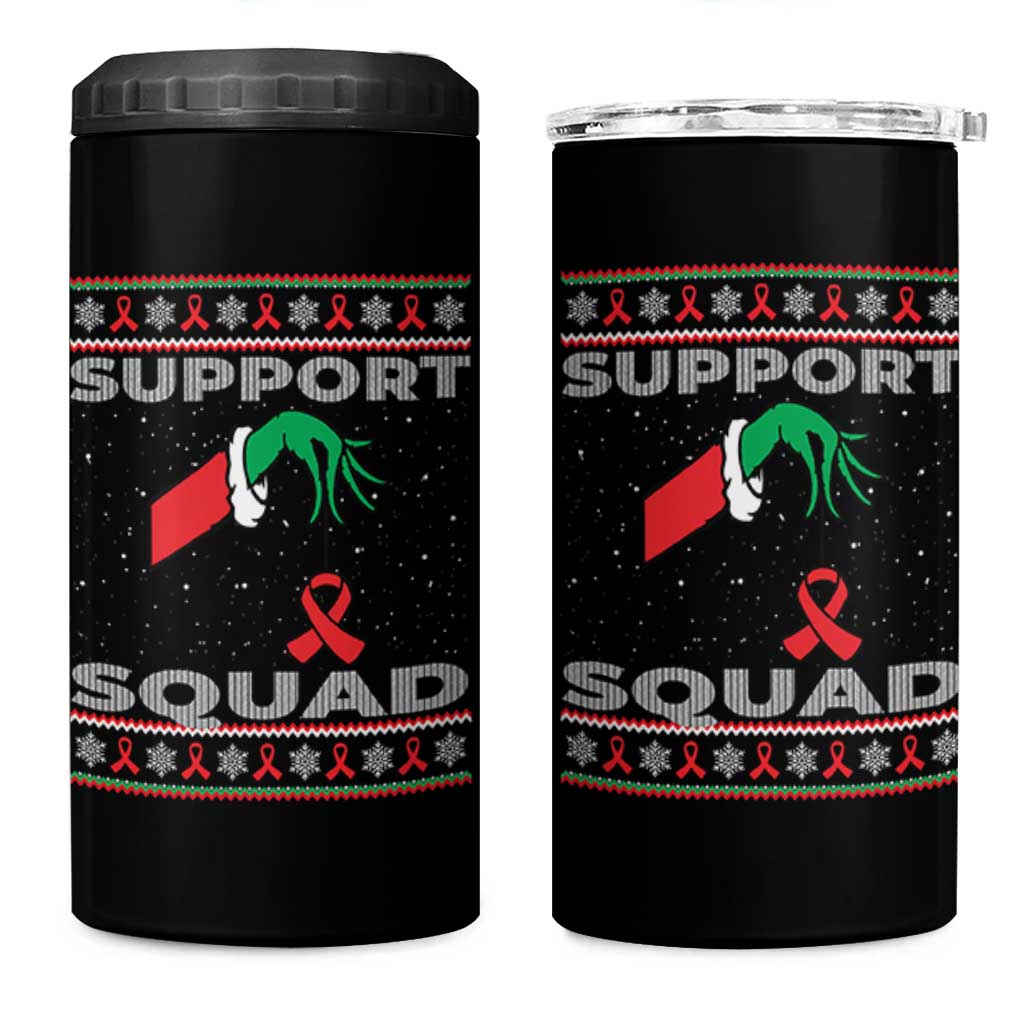 Funny Green Hand Red Ribbon HIV Awareness 4 in 1 Can Cooler Tumbler Support Squad Ugly Sweater Gift - Wonder Print Shop