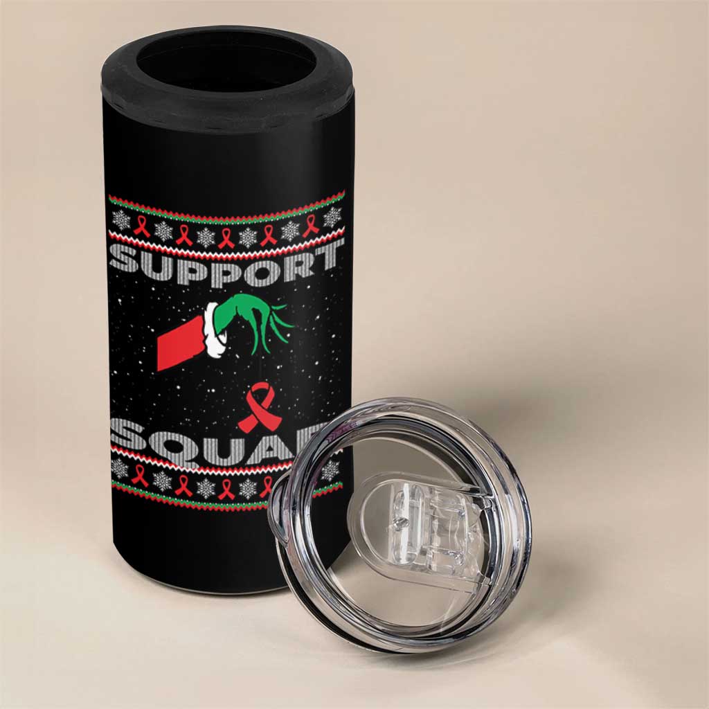 Funny Green Hand Red Ribbon HIV Awareness 4 in 1 Can Cooler Tumbler Support Squad Ugly Sweater Gift - Wonder Print Shop