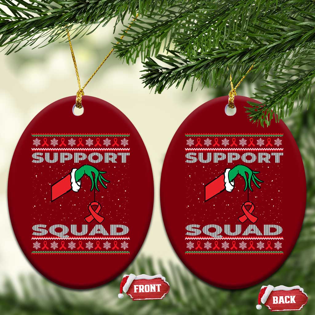 Funny Green Hand Red Ribbon HIV Awareness Ceramic Ornament Support Squad Ugly Sweater Gift - Wonder Print Shop