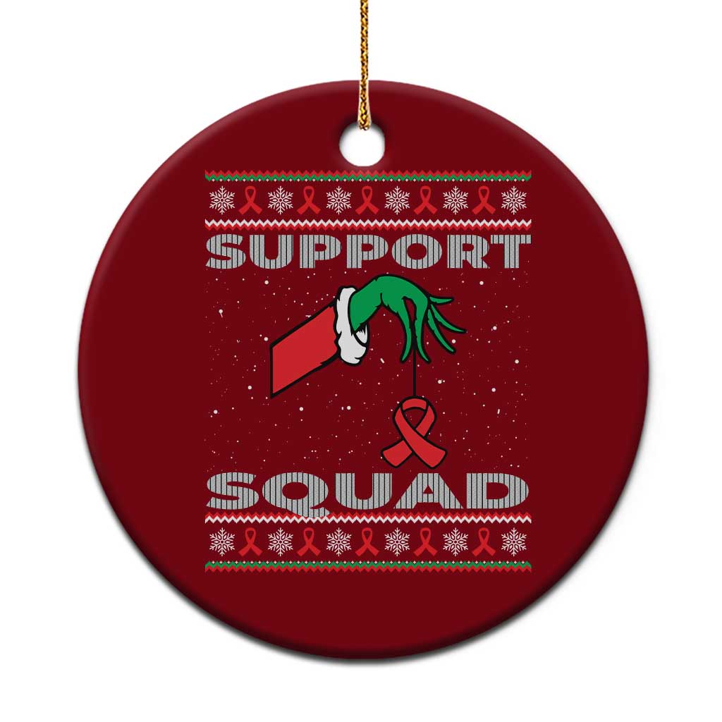 Funny Green Hand Red Ribbon HIV Awareness Ceramic Ornament Support Squad Ugly Sweater Gift - Wonder Print Shop