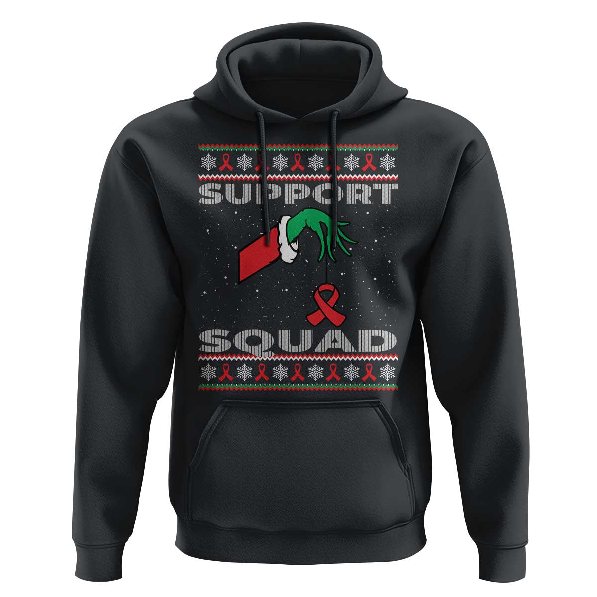 Funny Green Hand Red Ribbon HIV Awareness Hoodie Support Squad Ugly Sweater Gift - Wonder Print Shop