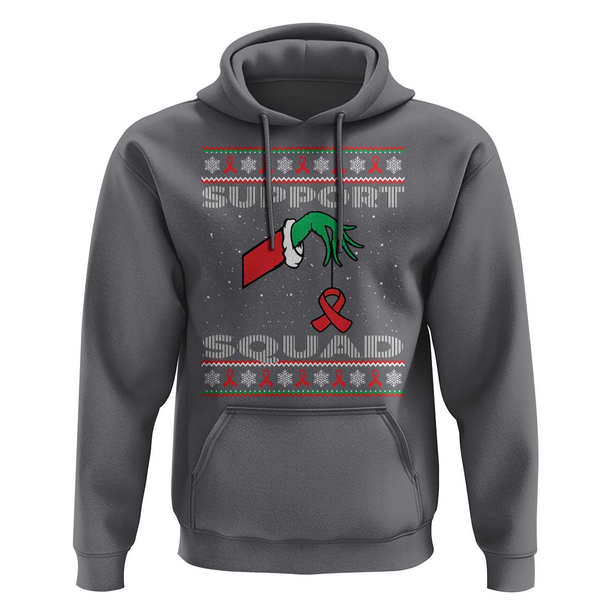 Funny Green Hand Red Ribbon HIV Awareness Hoodie Support Squad Ugly Sweater Gift - Wonder Print Shop