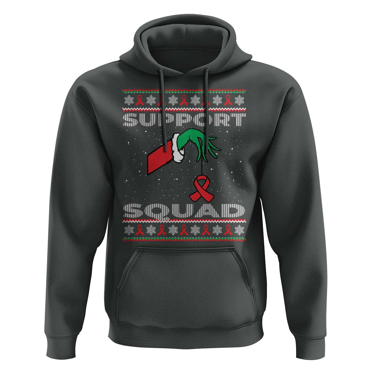 Funny Green Hand Red Ribbon HIV Awareness Hoodie Support Squad Ugly Sweater Gift - Wonder Print Shop