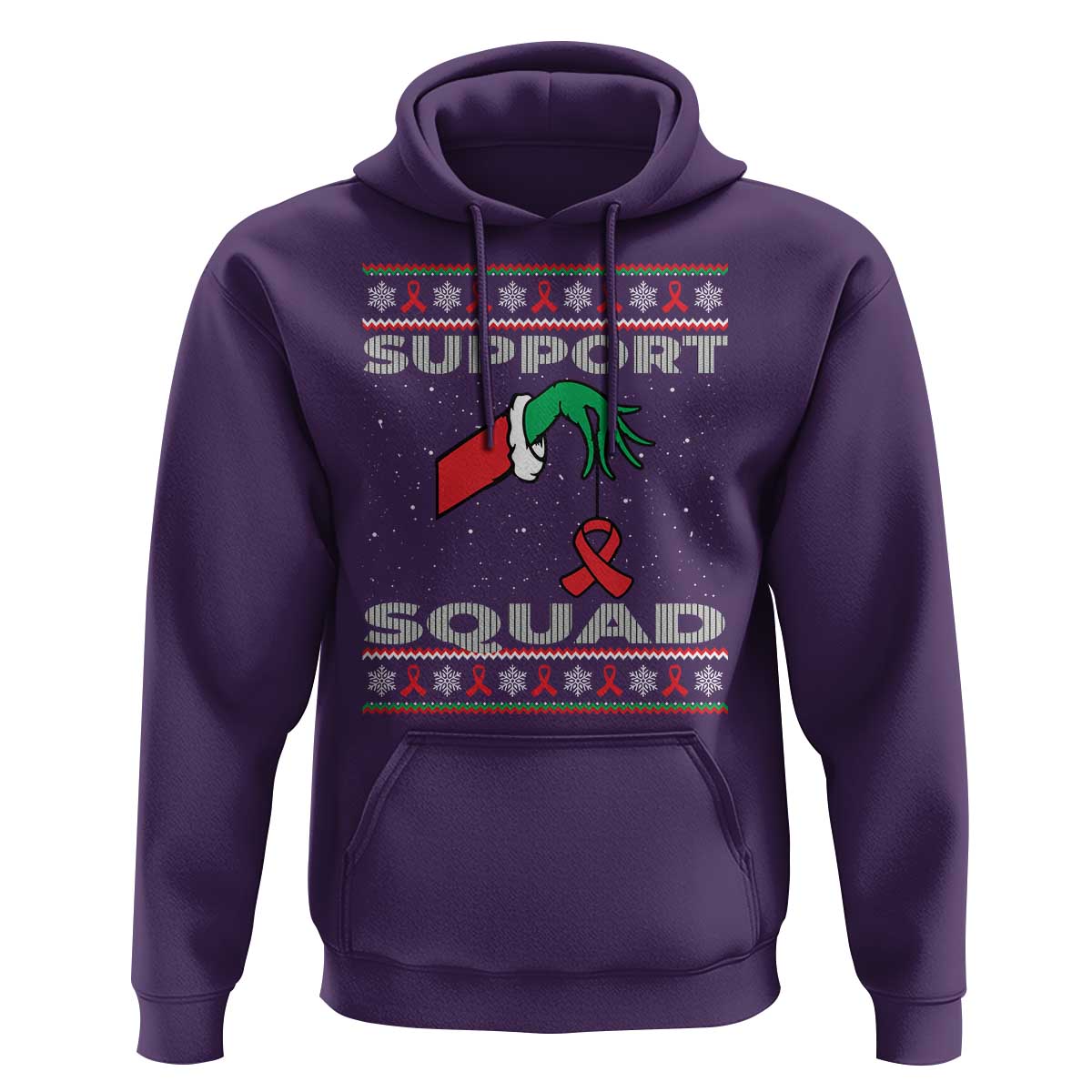 Funny Green Hand Red Ribbon HIV Awareness Hoodie Support Squad Ugly Sweater Gift - Wonder Print Shop
