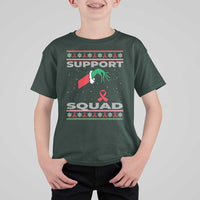 Funny Green Hand Red Ribbon HIV Awareness T Shirt For Kid Support Squad Ugly Sweater Gift - Wonder Print Shop